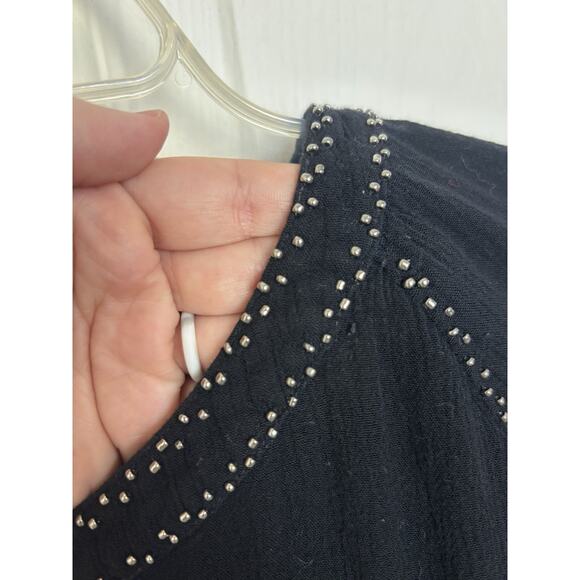 Black Gauzy Beaded Boho Witchy Long Sleeve Top Size Small Whimsigoth Indie - Picture 6 of 8